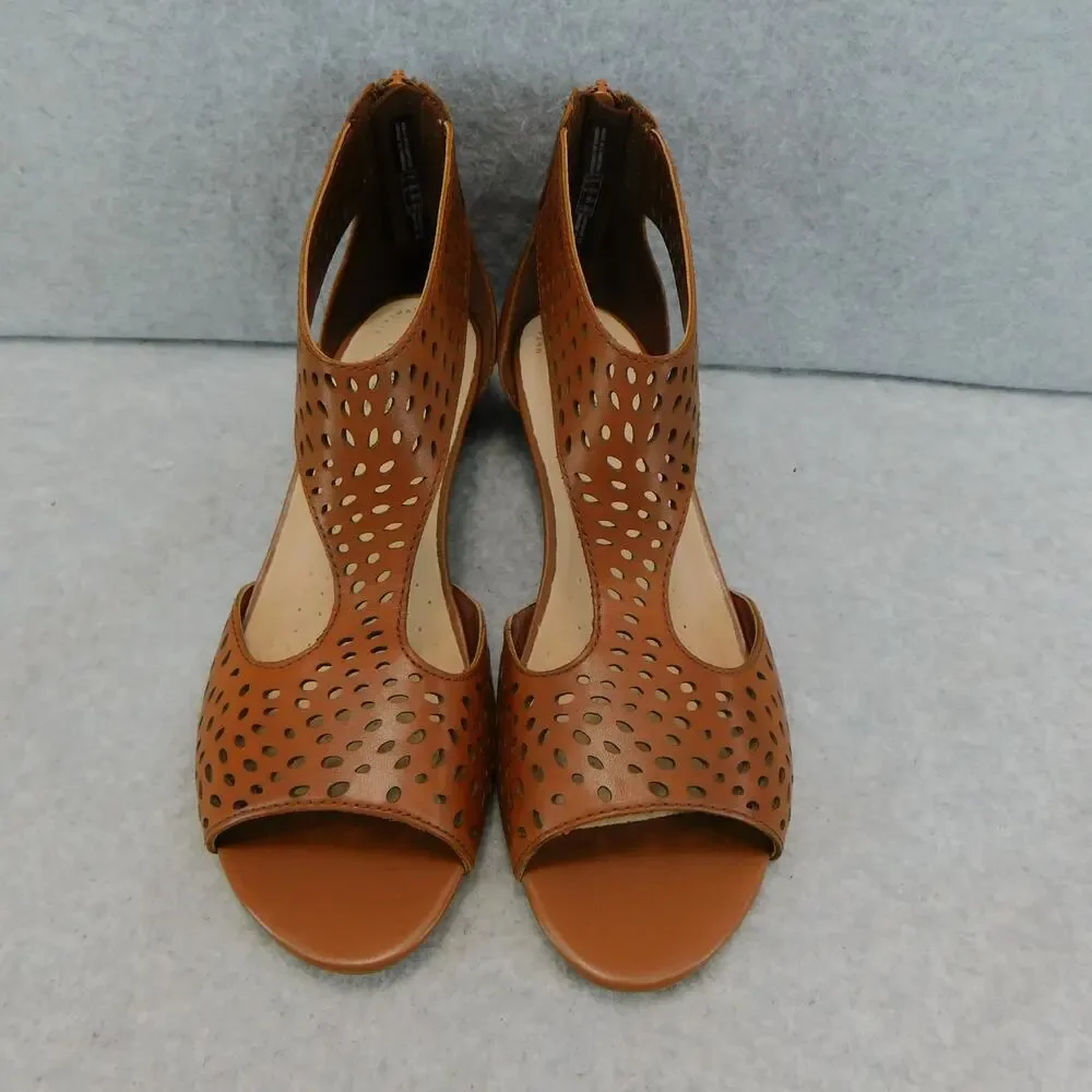 Clarks Women's Shoes Abigail Ruby Perforated Leather Dark Tan Sandal Size 8.5W - Picture 8 of 13